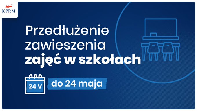 Powiększ grafikę. Przedłużenie zawieszenia zajęć w szkołach do 24 maja
