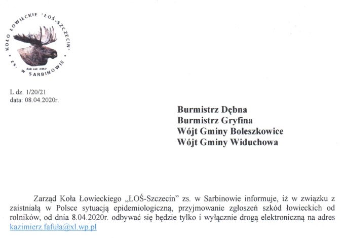 Powiększ ogłoszenie koła łowieckiego. Pełna treść w informacji