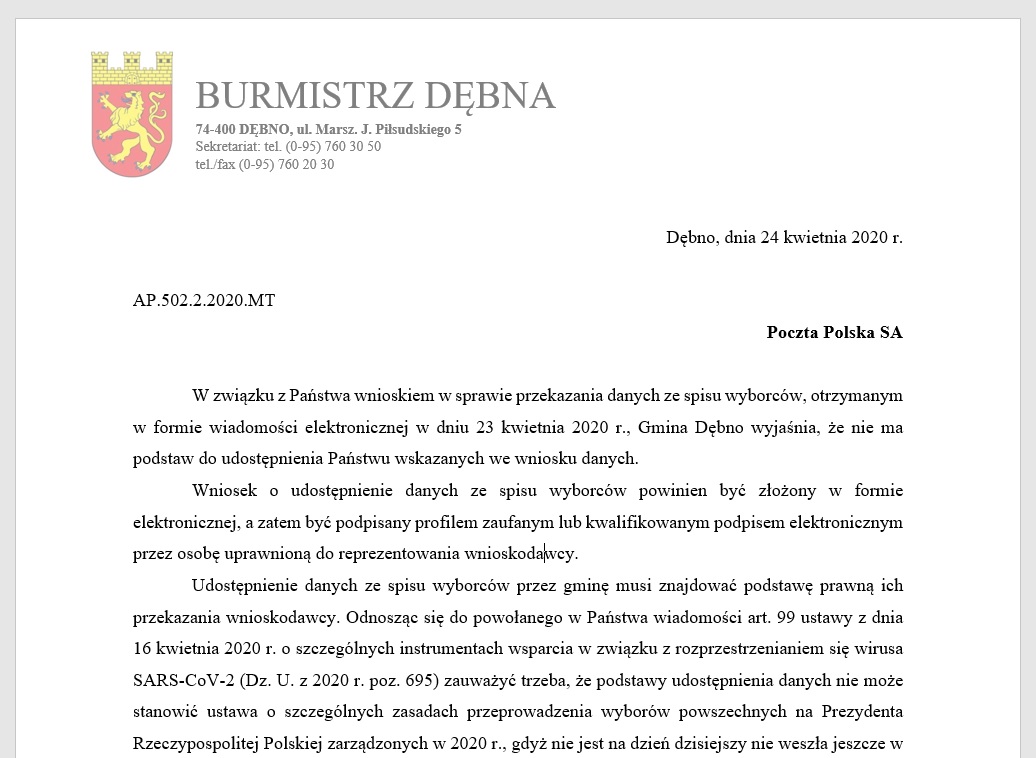 Powiększ pismo burmistrza. Pełna treść w informacji