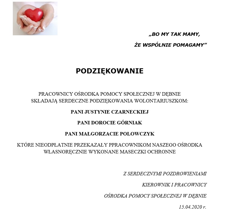 Powieksz podziękowania. Pełna treść w informacji
