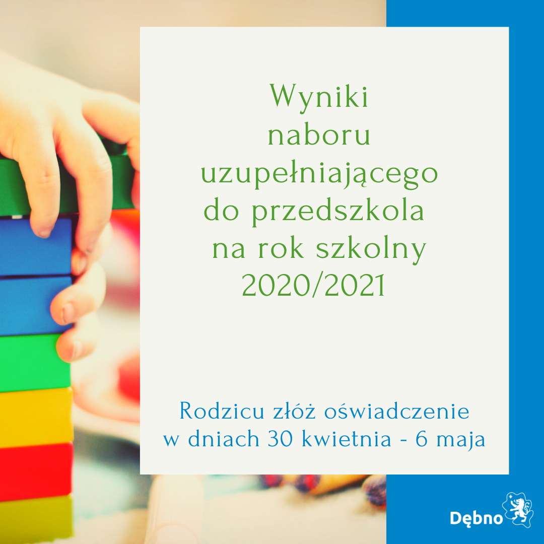 Powiększ baner. Wyniki naboru uzupełniającego do przedszkola na rok szkolny 2020.2021