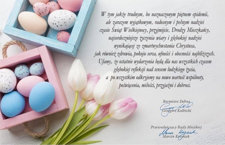 Powiększ zdjęcie. Życzenia wielkanocne burmistrza Dębna