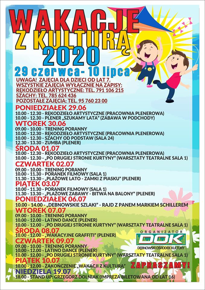 Plakat Wakacje z kultur z planem zajęć. Pełna treść w informacji