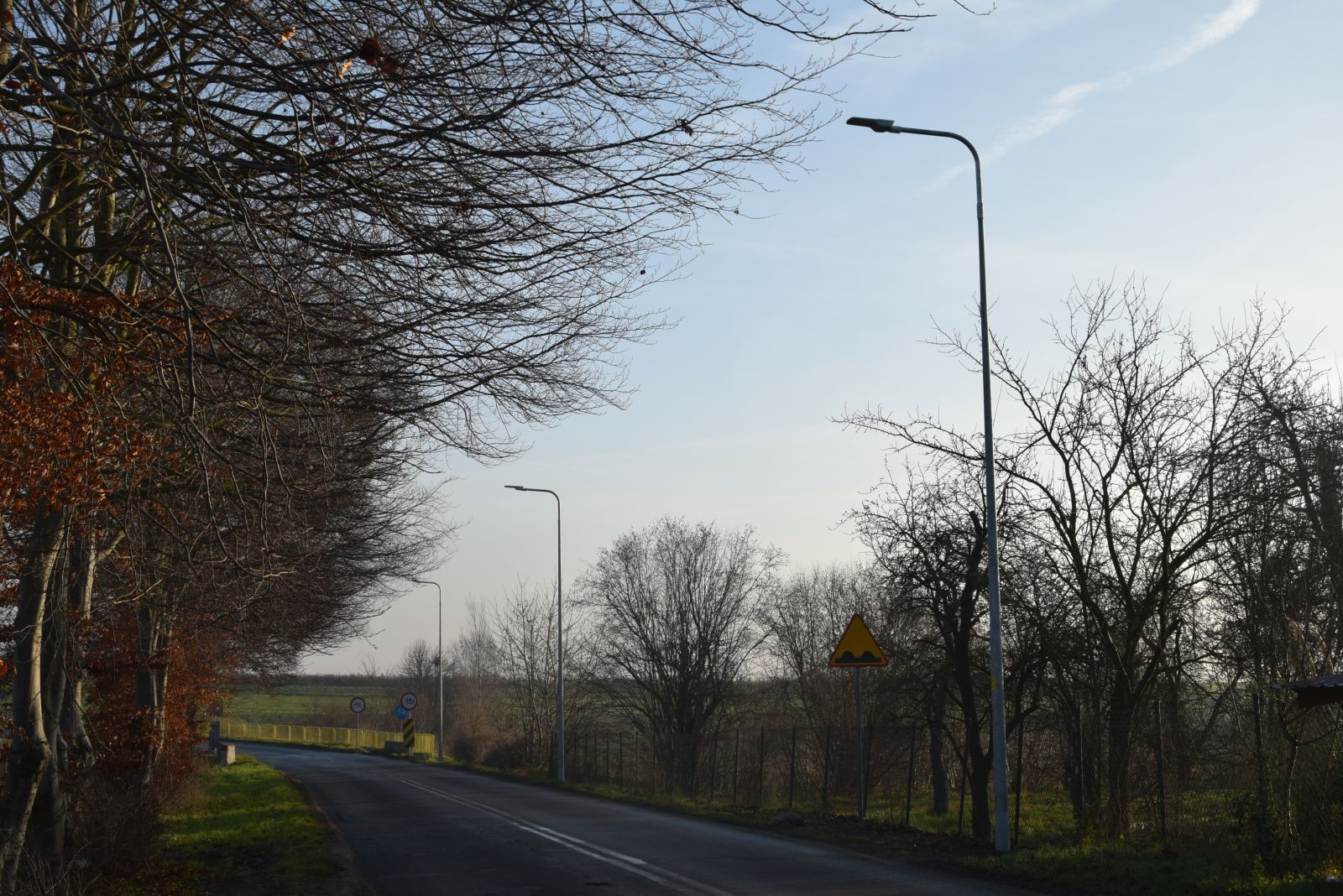 Lampy wzdłuż drogi powiatowej w Oborzanach