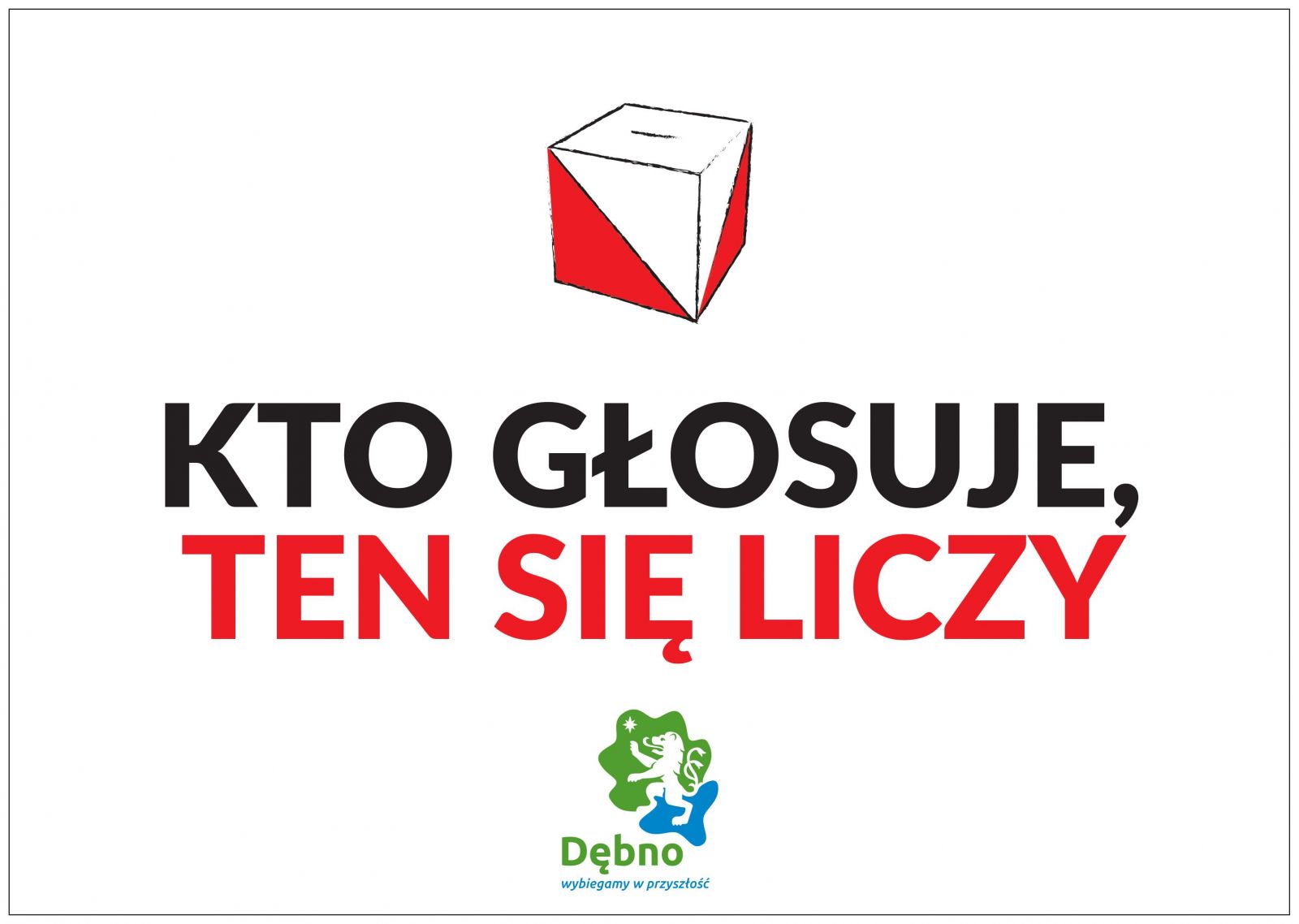 Powiększ baner: biało- czerwona urna i napis kto głosuje ten się liczy, logo gminy
