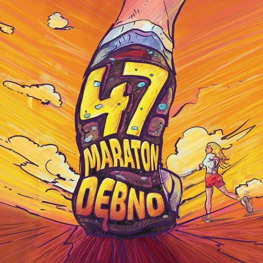 Powieksz grafikę. Rysunek podeszwa buta, na nim napis 47 Maraton Dębno