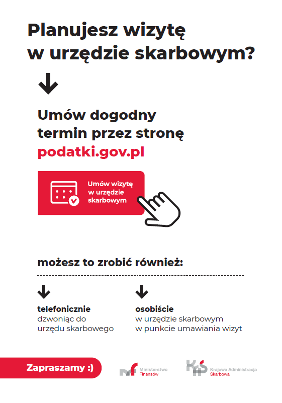 Infografika jak umówić wizytę w urzędzie skarbowym. pełna treść w informacji