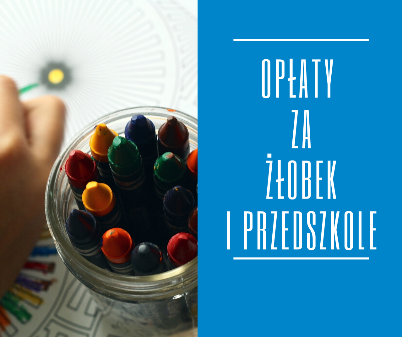 Powiększ grafikę napis opłata za żłobek i przedszkole na niebieskim tle