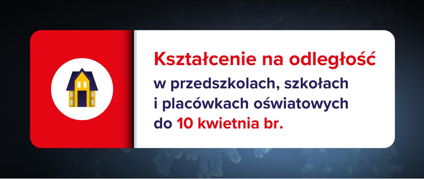 Baner z napisem kształcenie na odległość w przedszkolach, szkołach do 10 kwietnia