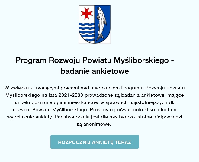Powiększ obraz. Zrzut ankiety. herb powiatu myśliborskiego i treść. Pełna treść w informacji 