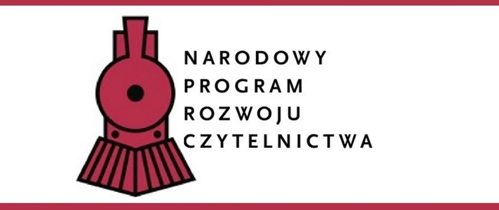 Powiększ logo czerwona rysunkowa lokomotywa, napis Narodowy Program Rozwoju Czytelnictwa  