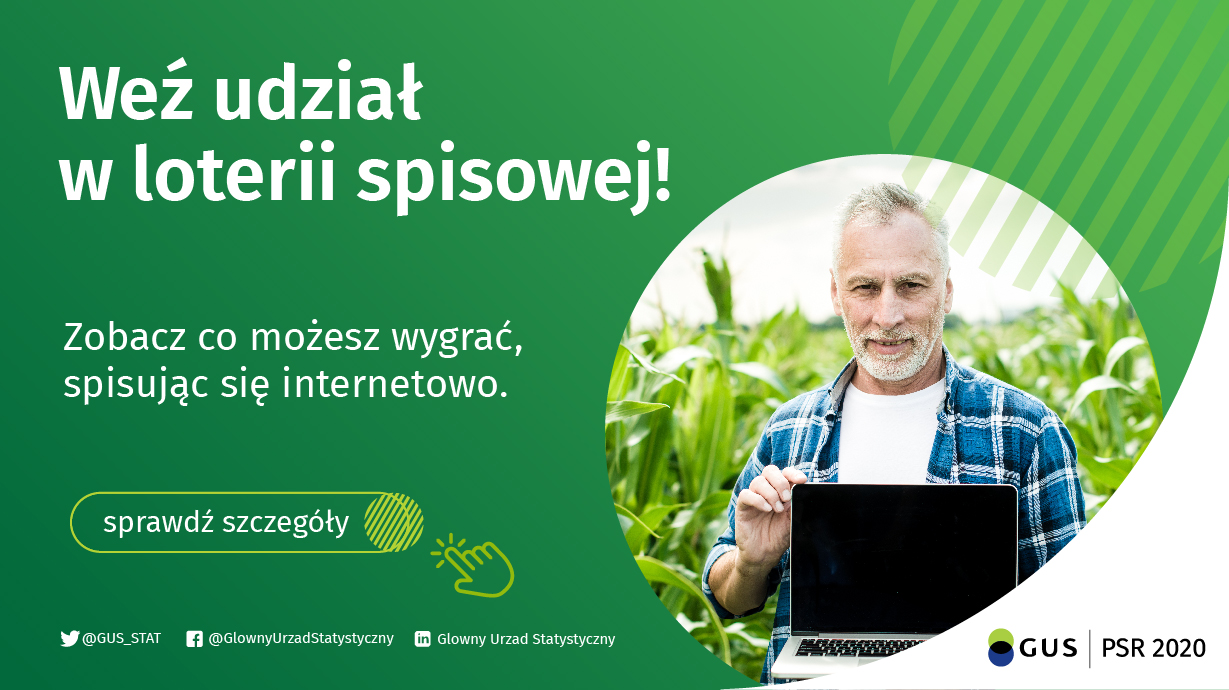 Powiększ zielony baner, w lewym dolnym rogu starszy mężczyna z laptopem w ręku. Pełna treść w informacji 