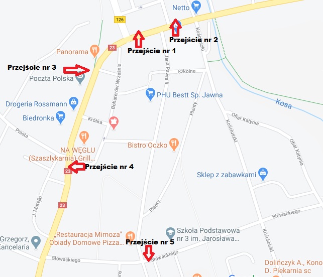 Powiększ mapę z zaznaczonymi przejściami, które zostaną doświetlone
