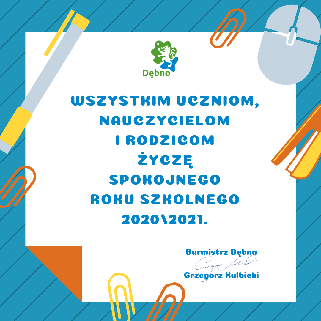 Logo gminy, wszystkim uczniom, nauczycielom i rodzicom życzę spokojnego roku szkolnego burmistrz
