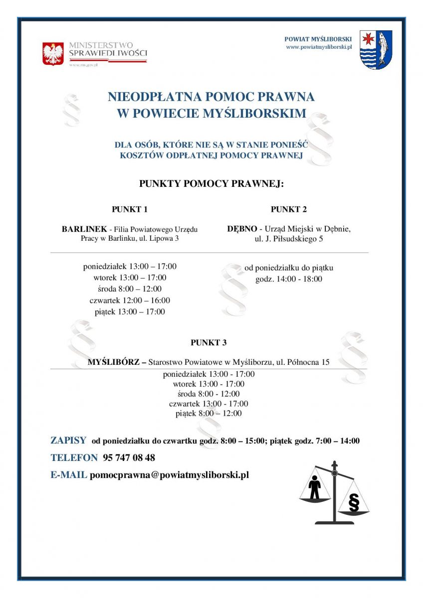 Powiększ zdjęcie. Plakat nieopdłatna pomoc prawna