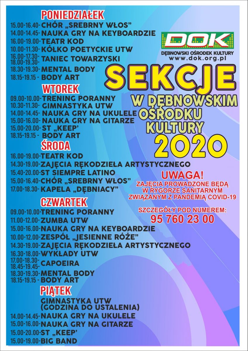 Powiększ plakat z rozpiską zajęć. Pełna treść w informacji