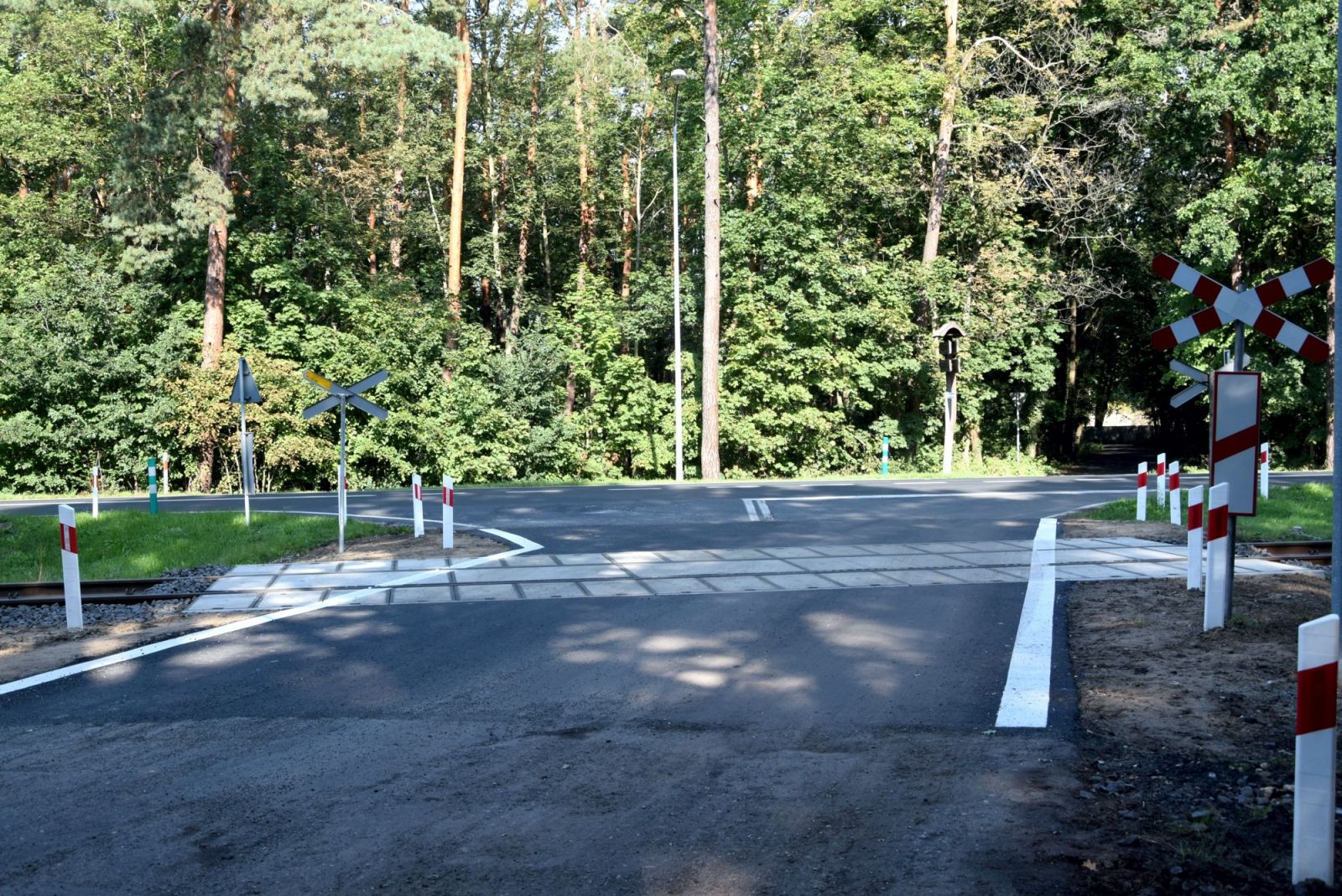 Powiększ zdjęcie. Przejazd kolejowy, drzewa