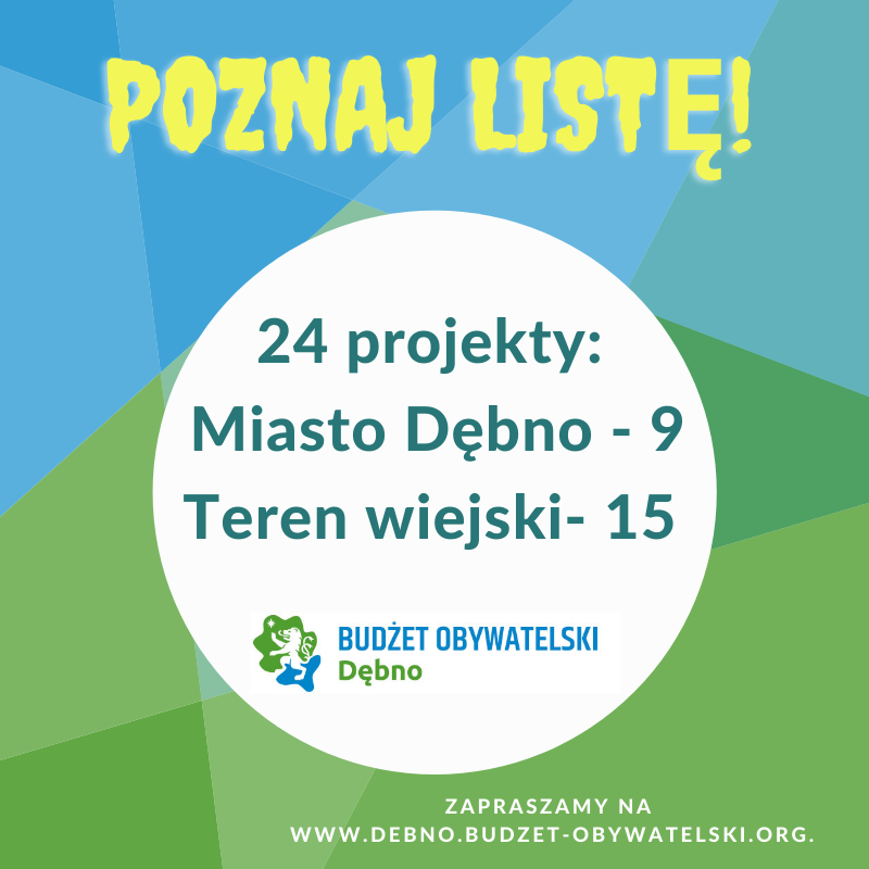 Powiększ baner. Napisy: Poznaj listę, 24 projekty, miasto dębno -9, teren wiejski-15