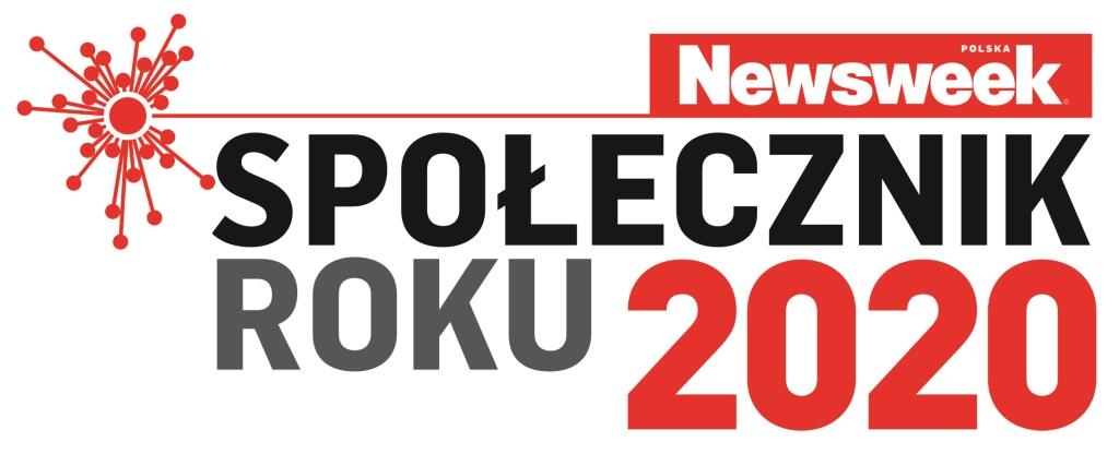 Powiększ logo. Napis Społecznik Roku 2020 Newsweek