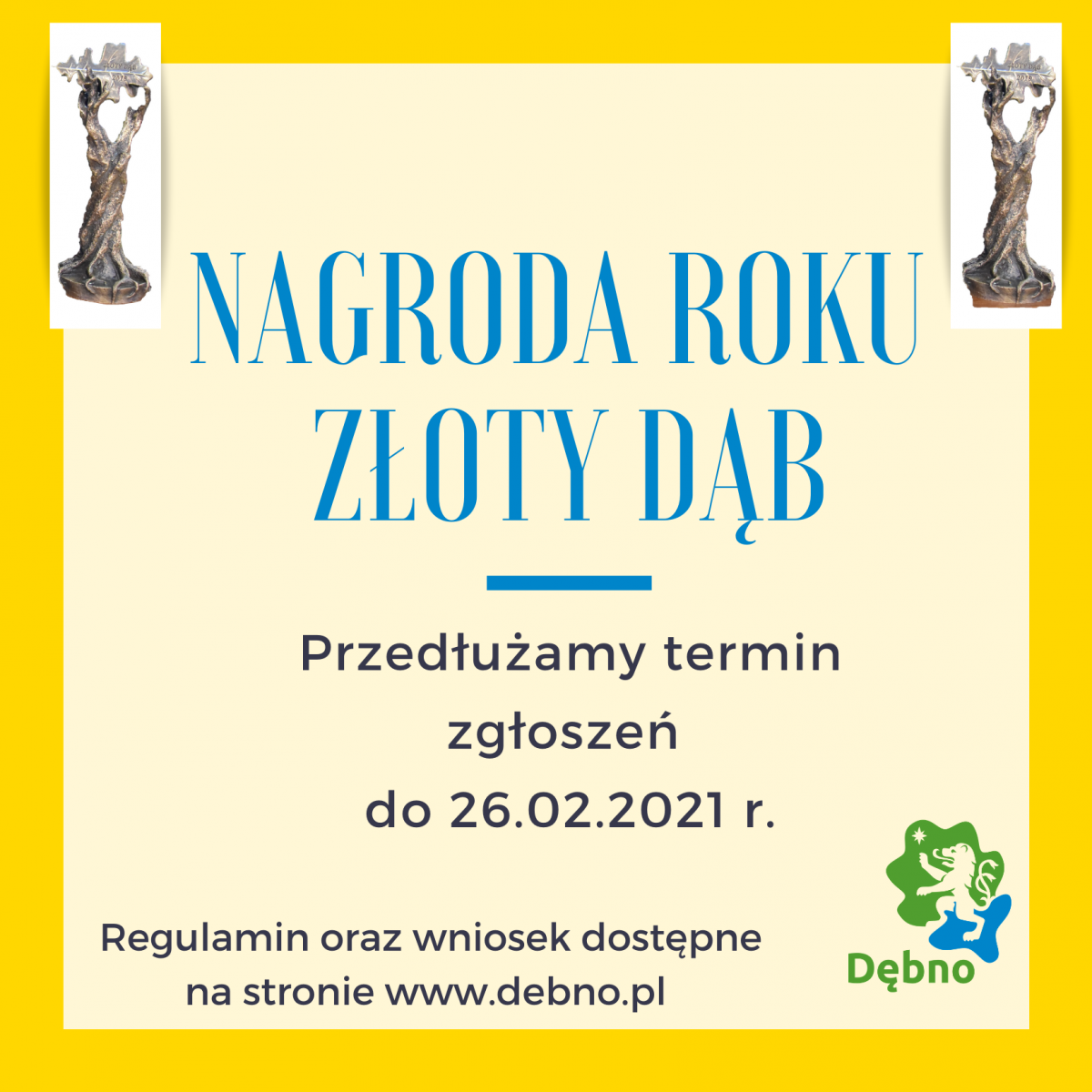 Powiększ grafikę. Nagroda Roku Złoty Dąb. termin zgłoszeń, regulamin dostępny