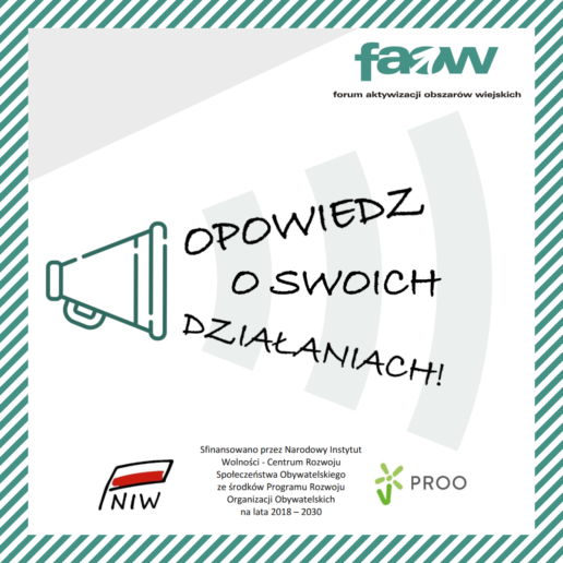 Powiększ grafikę megafon i napis opowiedz o swoich działaniach