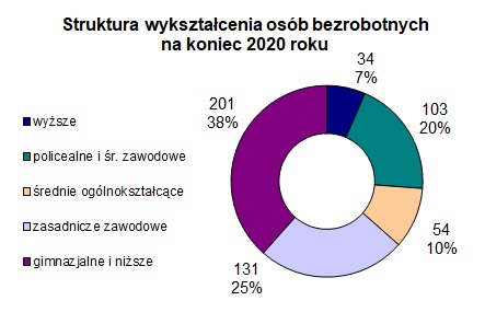 Wykres wtruktura wykształcenia osób na koniec 2020 roku