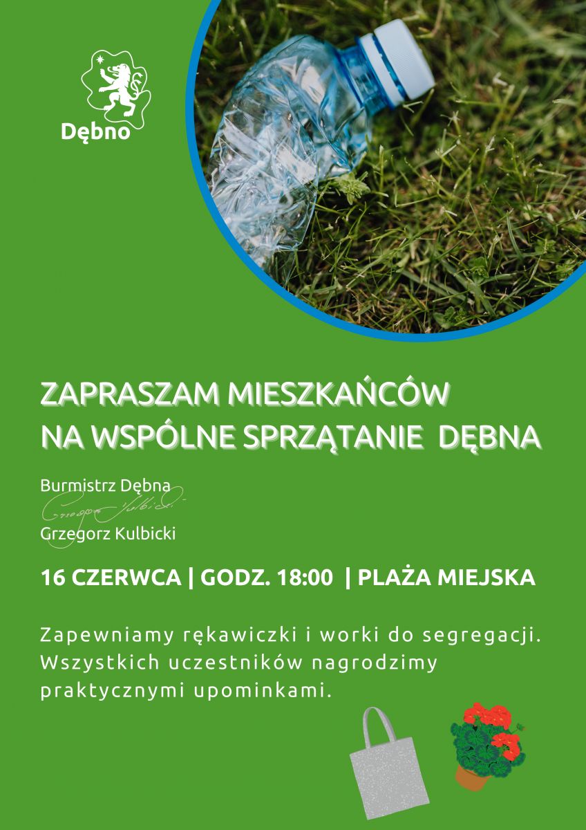Powiększ plakat. Zgnieciona butelka i zaproszenie do akcji. 
