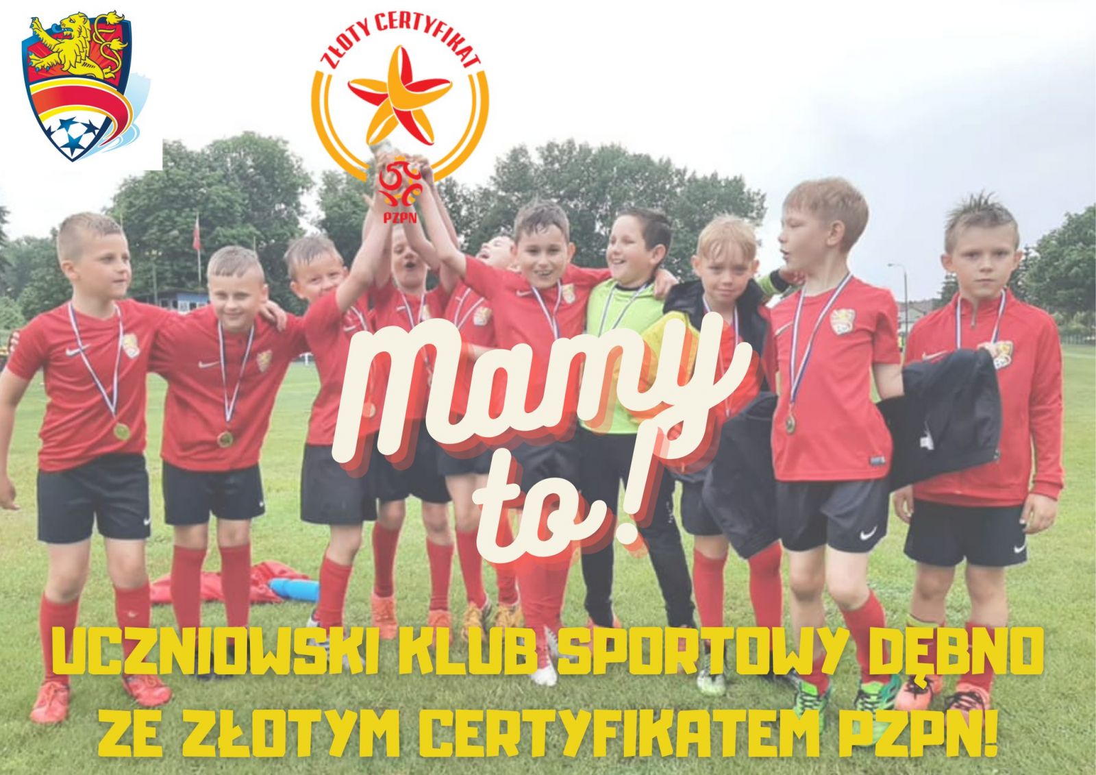 Powiększ zdjęcie. Młodzi zawodnicy. Nad nimi złota gwiazdka
