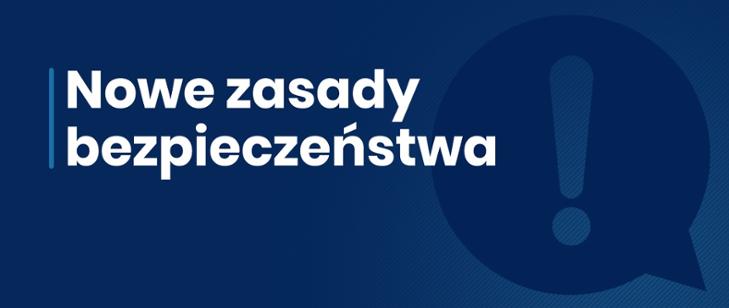 Powiększ baner. napis Nowe zasady bezpieczeństwa na granatowym tle