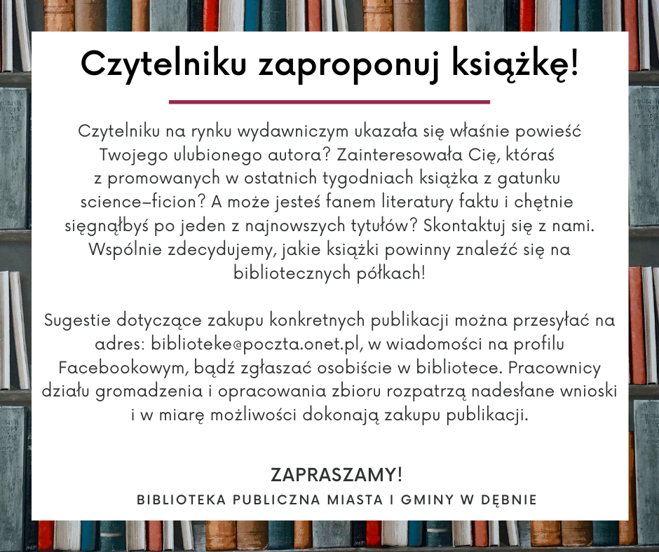 Powiększ grafikę czytelniku zaproponuj książkę. Pełna treść w informacji