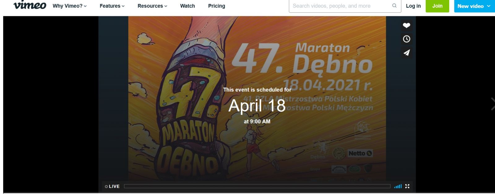 Powiększ grafikę. Obraz okienka na stronie vimeo