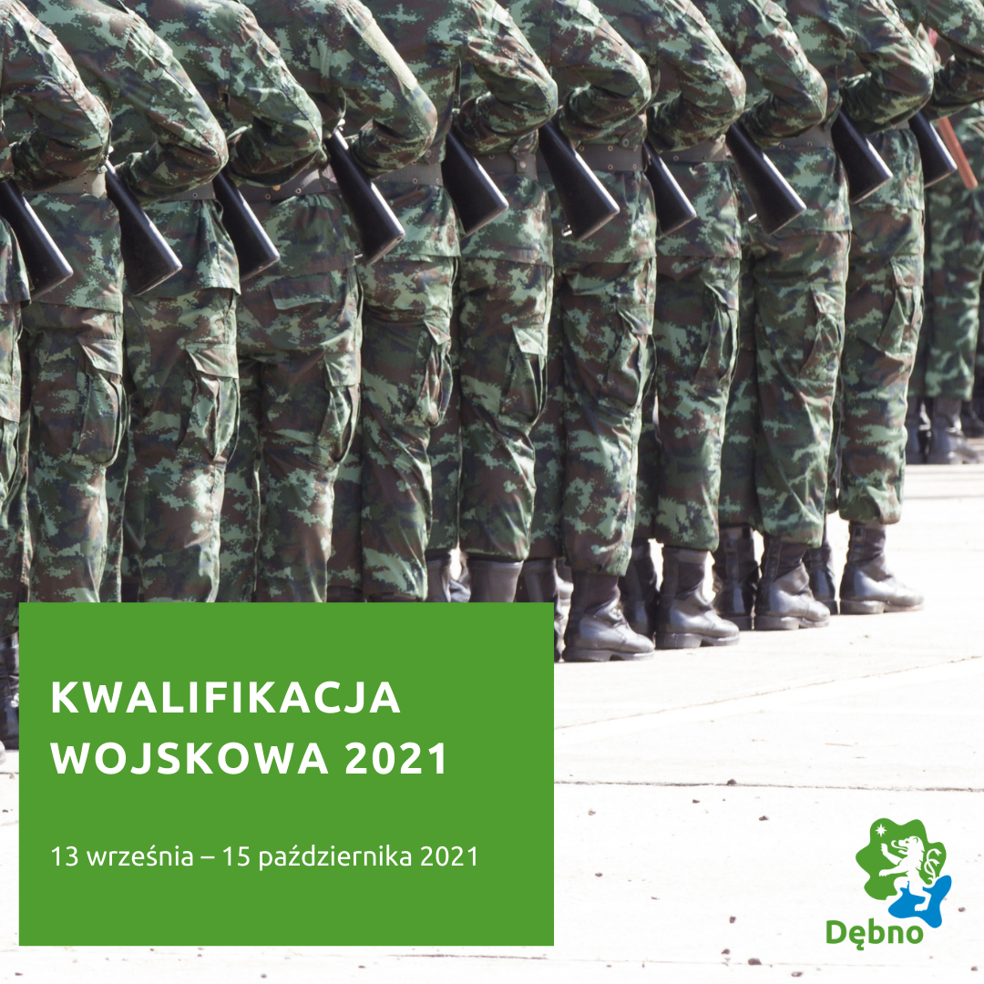 Powiększ grafikę. Wojskowi w rzędzie. napis kwalifikacja i data w zielonym prostokącie 