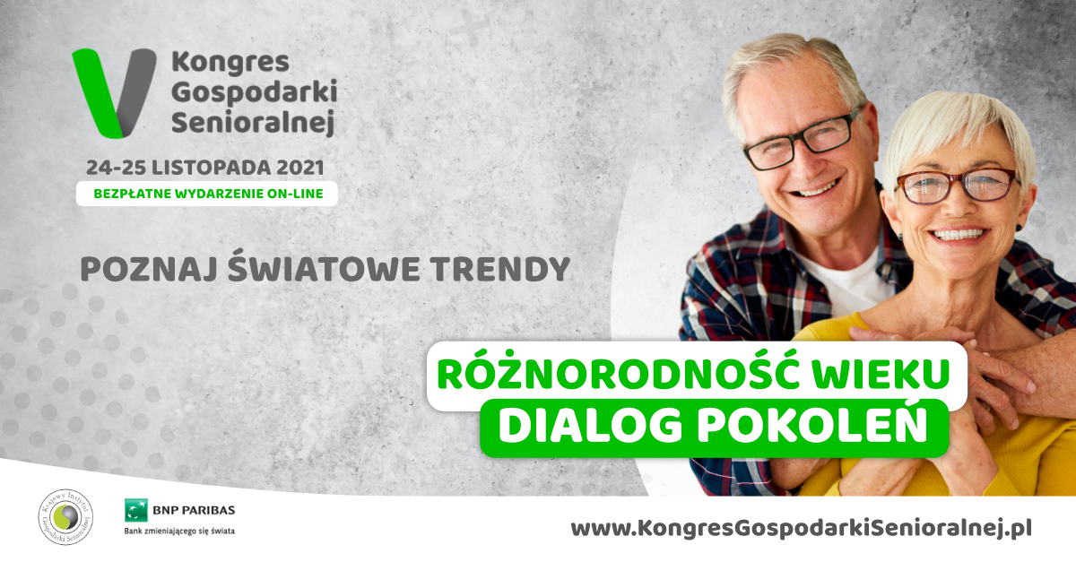Powiększ baner para starszych osób, napis Kongres Gospodarki Senioralnej