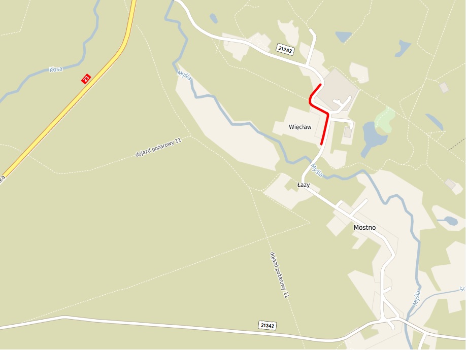 Mapa z zaznaczoną czerwoną kreską zakres inwestycji 