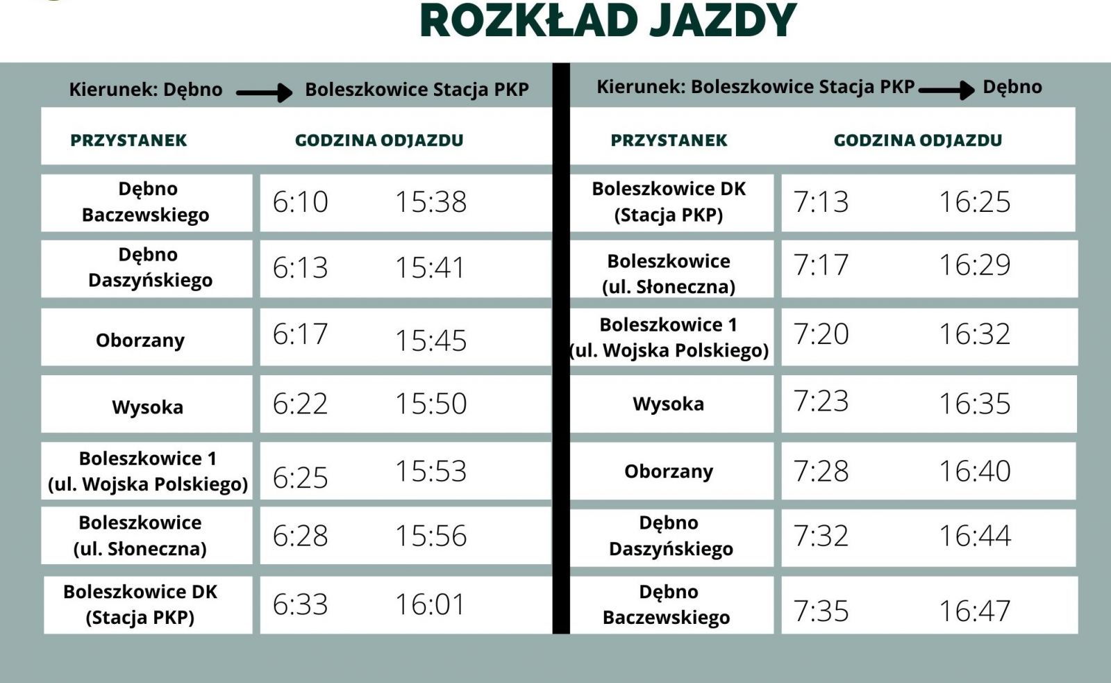 Powiększ rozkład jazdy autobusu. 