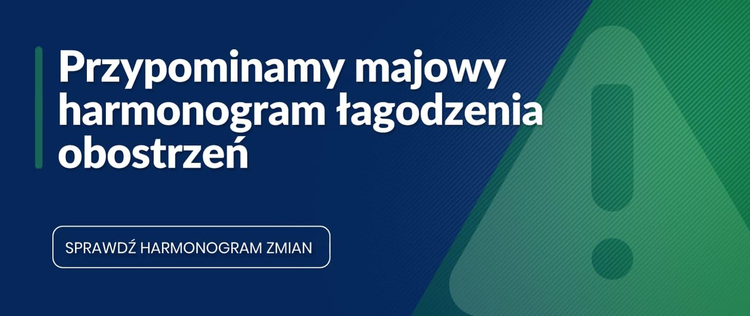 Powiększ grafikę. Przypominamy majowy harmonogram łagodzenia obostrzeń
