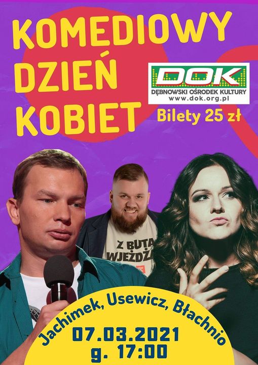 Powiększ plakat Komediowy Dzień Kobiet, dwóch mężczyzn i kobieta Pełna treść w informacji