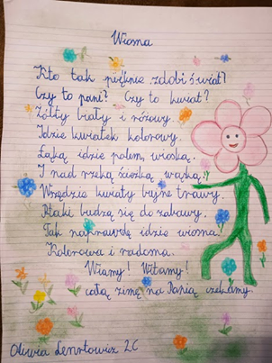 Powiększ zdjęcie. Wiersz ręcznie napisany, kwiatek. Pełna treść w informacji