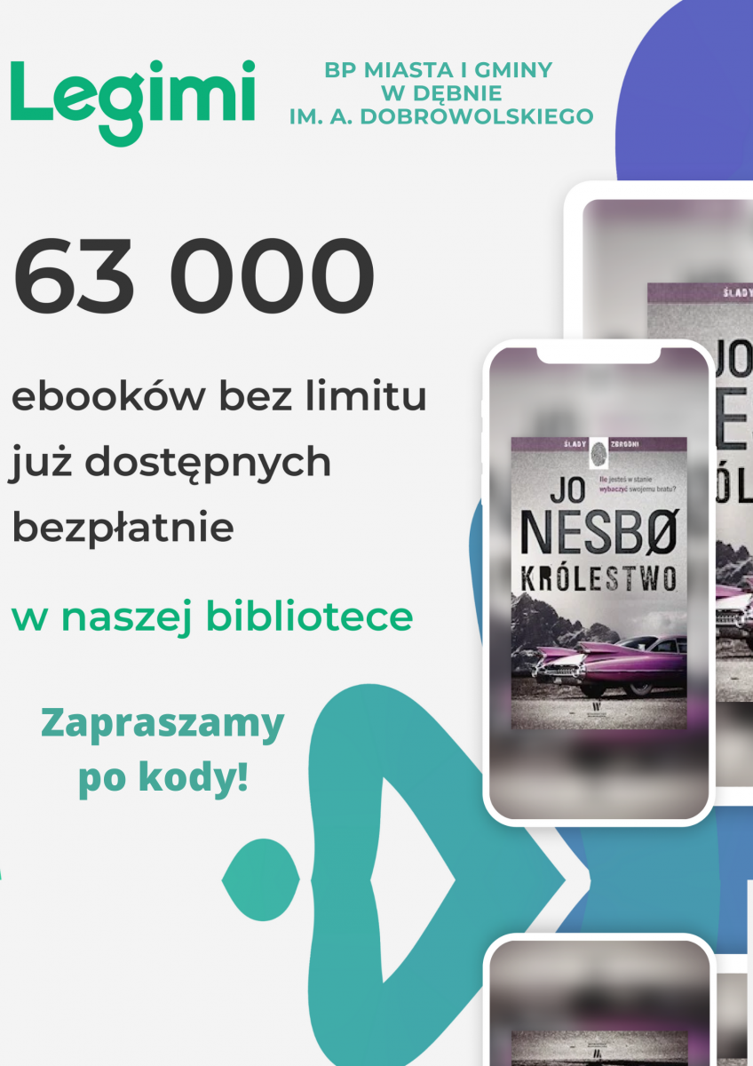 Powiększ plakat legimi, książka w telefonie. Pełna treść w informacji