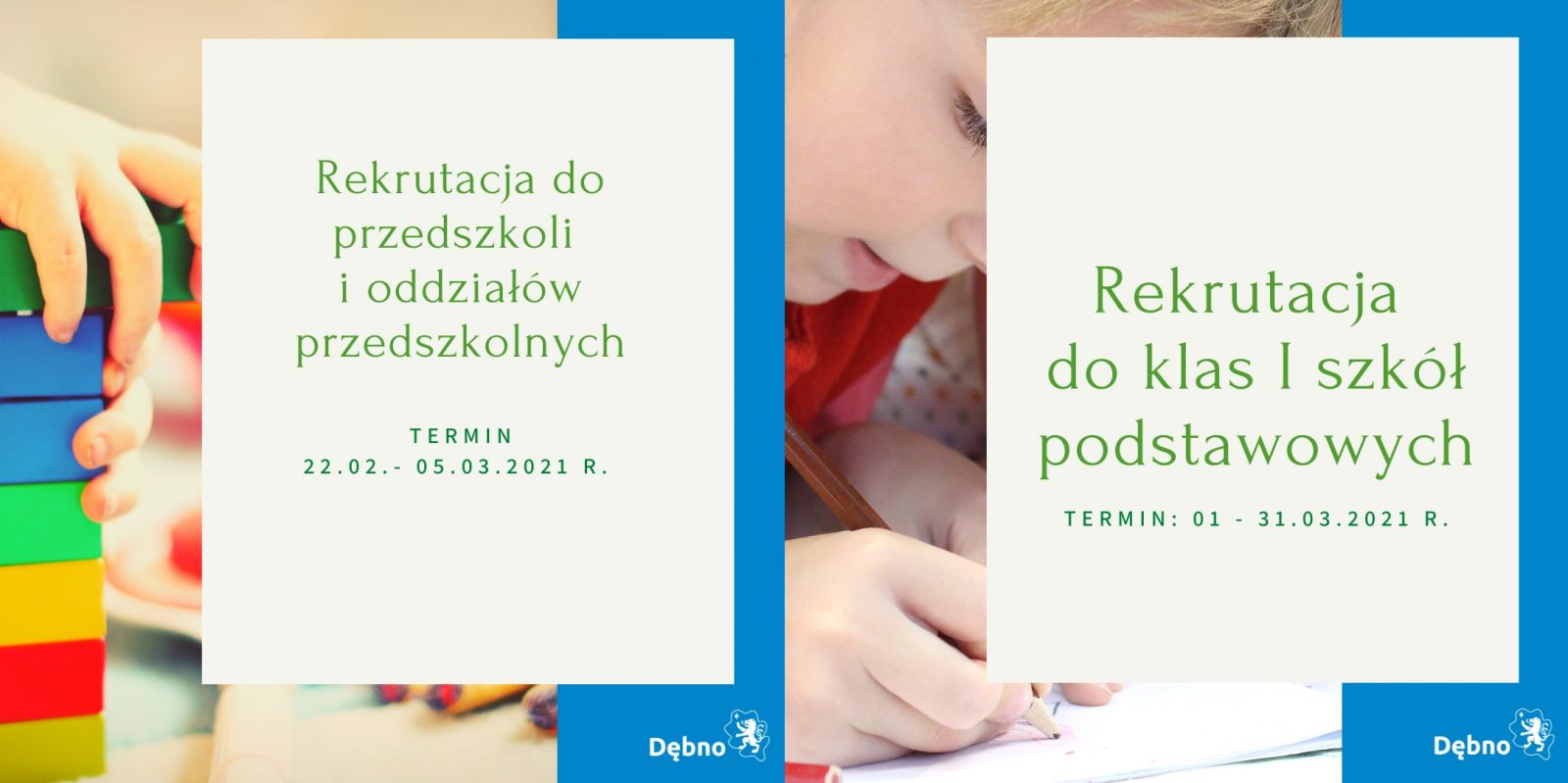 Powiększ banery. Rekrutacja do przedskzoli i klas I. Pełna treść w informacji 