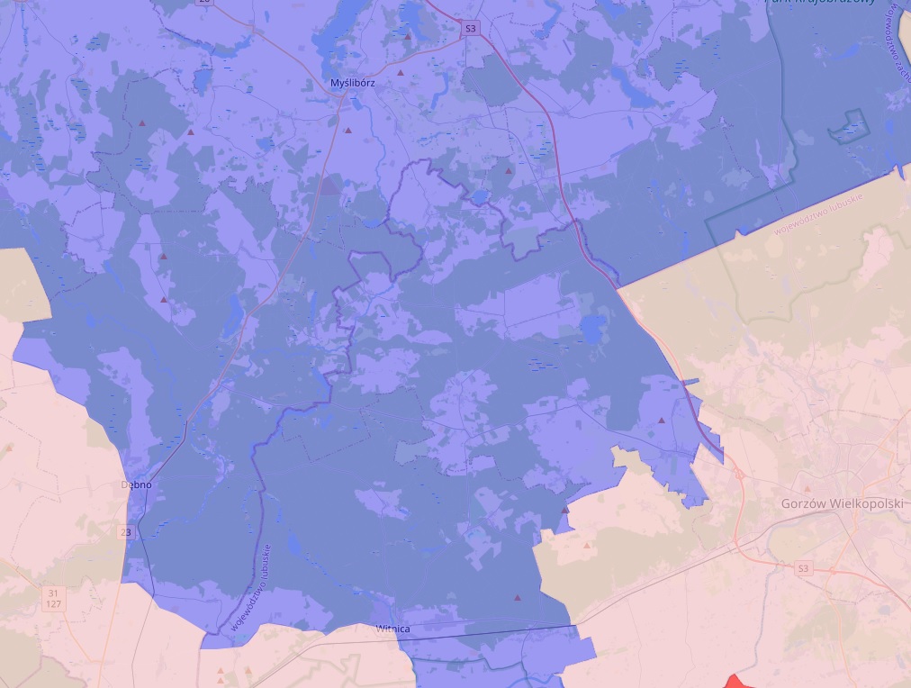 Powiększ mapę z zaznaczeniem niebieskim obszaru. 