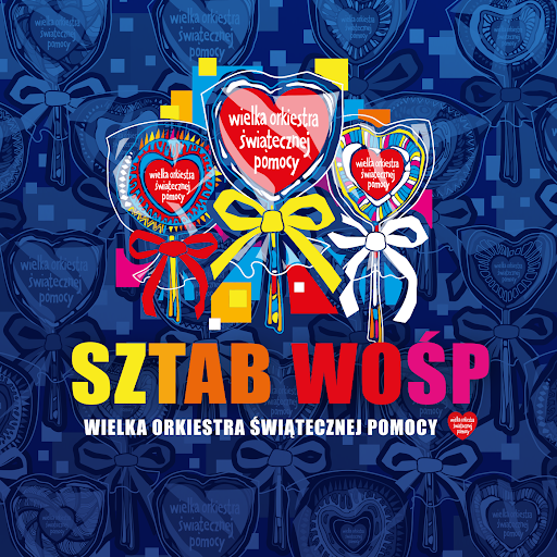Grafika Sztab WOŚP, serduszka w kształceie lizaków ze wstążeczką 