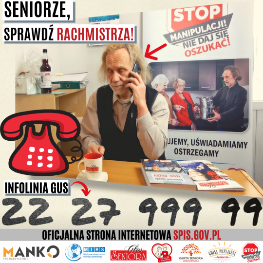 Powiększ baner Seniorze sprawdź rachmistrza. pełna treść w informacji