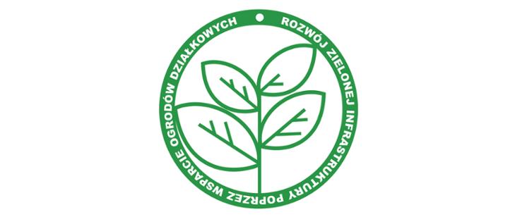 Powiększ logo zielony listek napis Rozwój zielonej infrastruktury poprzez wsparcie ogrodów