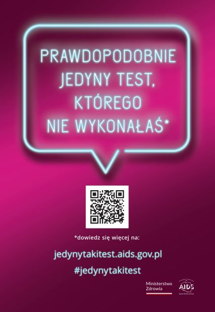 Powiększ plakat promujący kampanię. Napis w dymku na różowym tle 