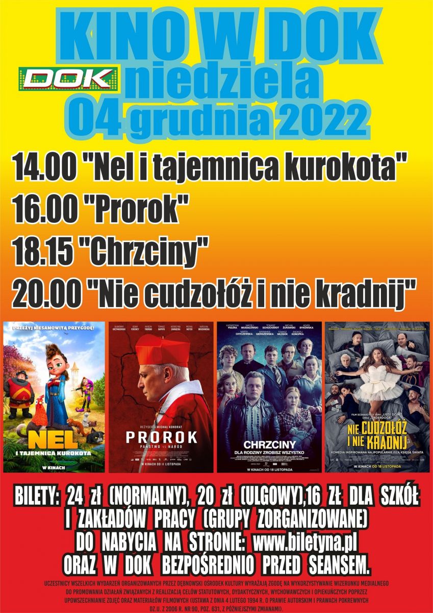 Powiększ plakat z tytułami i afiszami filmów. Pełna treść w informacji 