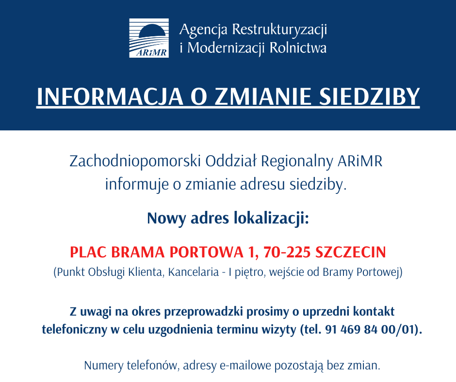 Powiększ informację o zmianie siedziby. pełna treść w informacji