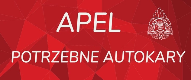 Powiększ grafikę w kolorze czerwonym napis Apel potrzebne autokary