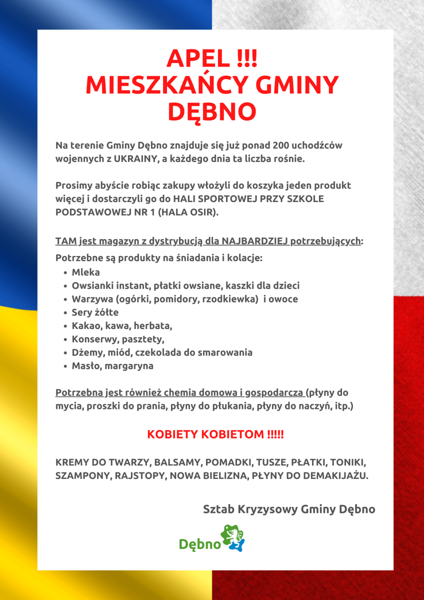 Apel do mieszkańców gminy Dębno. Pełna treść w informacji