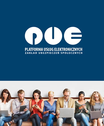 Powiększ baner. biały napis PUE na granatowym tle 